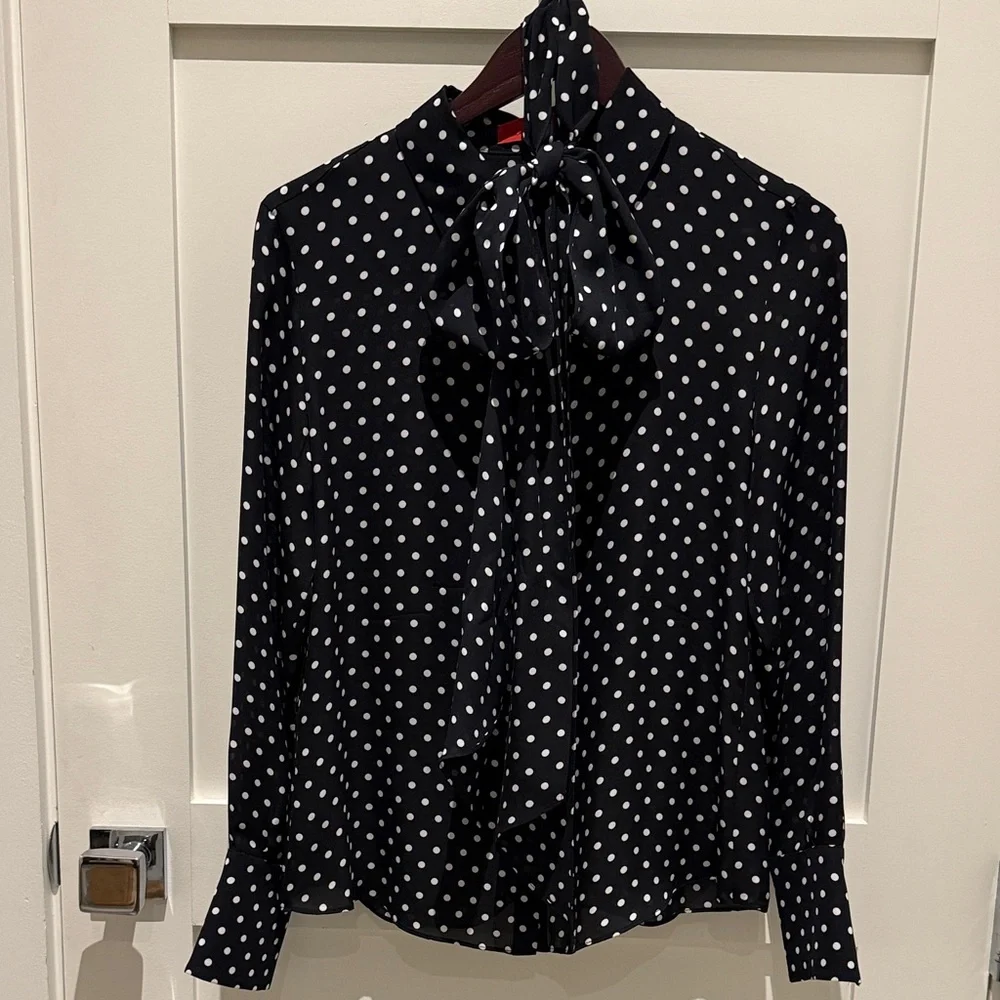 Carolina Herrera CH Polka Dot Silk Shirt - Black and White - Picture 2 of 10